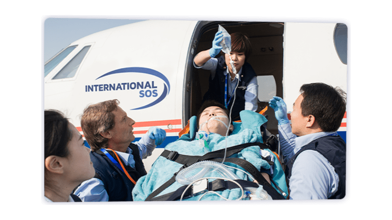 international sos nurses evacuation patient from air ambulence