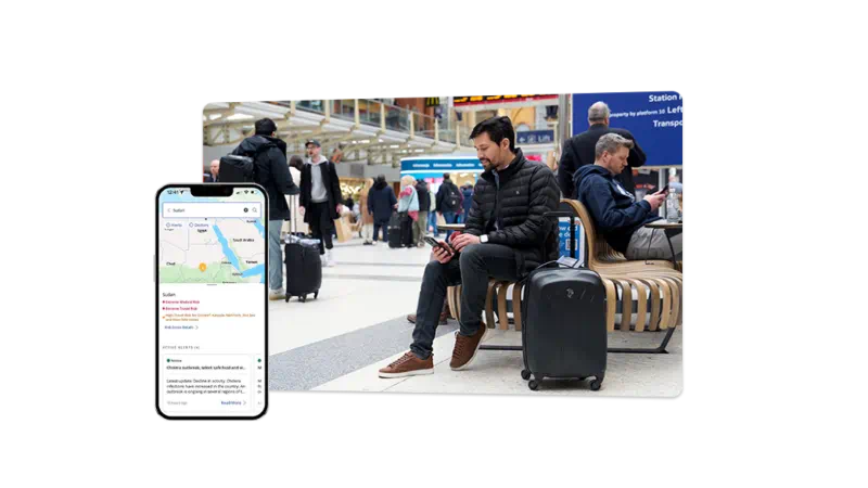 international sos client consulting assistant app while in a train station in London